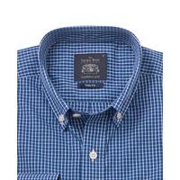 Blue White Poplin Check Slim Fit Casual Shirt L Standard - Savile Row