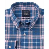 Blue Pink White Windowpane Check Casual Fit Shirt XL Standard - Savile Row