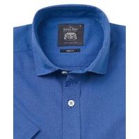 Blue Twill Short Sleeve Slim Fit Casual Shirt L Short Sleeve - Savile Row