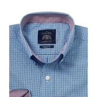 Blue Navy Check Classic Fit Casual Shirt L Standard - Savile Row