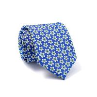 Blue White Floral Print Silk Tie - Savile Row