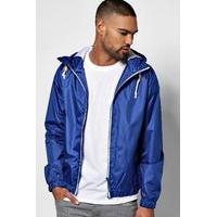 blue shower resistant zip through hooded cagoule royal