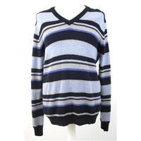 Blue Harbour - 40 inch Chest - Blue Grey & Brown - Striped Extra Fine Lambs Wool Jumper
