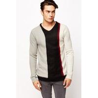 block colour v neck jumper