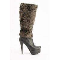 Black Faux Fur Heeled Boots