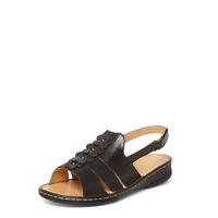 Black Leather Floral Comfort Sandal, Black