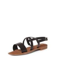 black leather strap sandals black