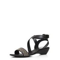 Black Leather Wedge Sandals, Black