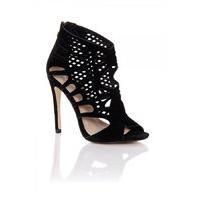 Black Laser Cut Out Peep Toe Ankle Boots