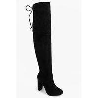 Block Heel Lace Up Back Over Knee Boot - black