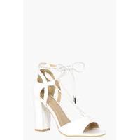 Block Heel With Wrap Strap Ankle - white