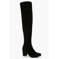 block heel stretch knee high boot black