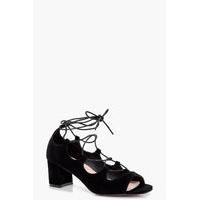 Block Heel Lace Up Peep Toe - black