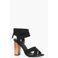 block heel cross front wrap strap black