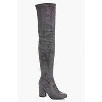 block heel over the knee boot grey