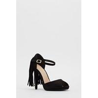 black suedette fringed back heel