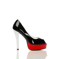 Block Colour Patent PVC Peep Toe Shoes