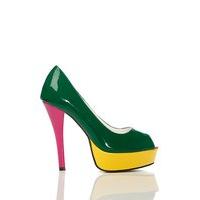 Block Colour Patent PVC Peep Toe Shoes