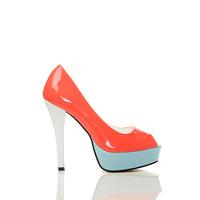 Block Colour Patent PVC Peep Toe Shoes