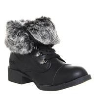 Blowfish Karona Ankle Boot BLACK OLD SADDLE BLACK GREY FAUX FUZZY