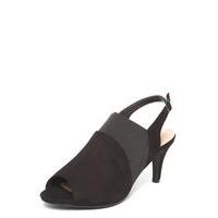 Black Elasticated Sling Back Heeled Sandals, Black