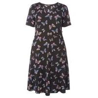 Black Butterfly Print Dress, Bright Multi