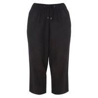 Black Linen Blend Crop Trousers, Black