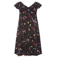 black floral frill neck skater dress dark multi