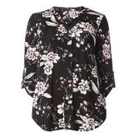 Black Floral 3/4 Sleeve Shirt, Dark Multi