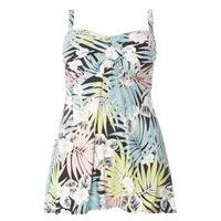 blue palm leaf print swimdress blue