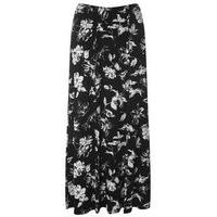 Black Floral Print Maxi Skirt, Black/White