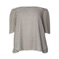 black and white gingham bardot top dark multi