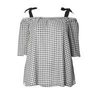 Black And White Gingham Bardot Top, Dark Multi