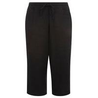 Black Linen Blend Cropped Trousers, Black