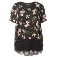 Black Busty Floral Overlay Top, Dark Multi