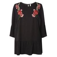 black floral embroidered top black