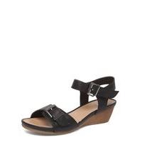 Black Two Part Mid Heel Wedge Sandals, Black