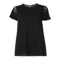 Black Lace Short Sleeve Top, Black