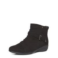 Black Ruched Low Wedge Boots, Black