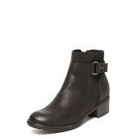 Black Round Toe Buckle Boots, Black