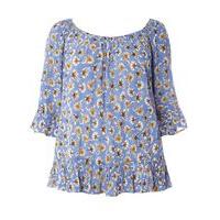 Blue Print Frill Sleeve Gypsy Top, Others