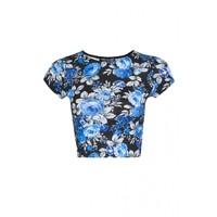 BLUE FLORAL CAP SLEEVE CROP