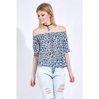 BLUE DITSY BARDOT BLOUSE