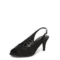 black floral cutwork slingback kitten heels black