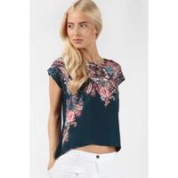 BLUE PAISLEY FLORAL SATEEN TOP