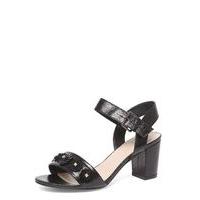 black flower block heel sandals black