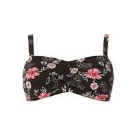 Black Floral Bandeau Bikini Top, Black