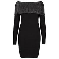 Black Metallic Oversized Zip Neck Bodycon Jumper Dress