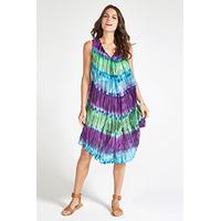 Blue Batik Tie Dye Stripe Print Hem Midi Dress