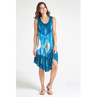 Blue Batik Diamond Print Hem Midi Dress